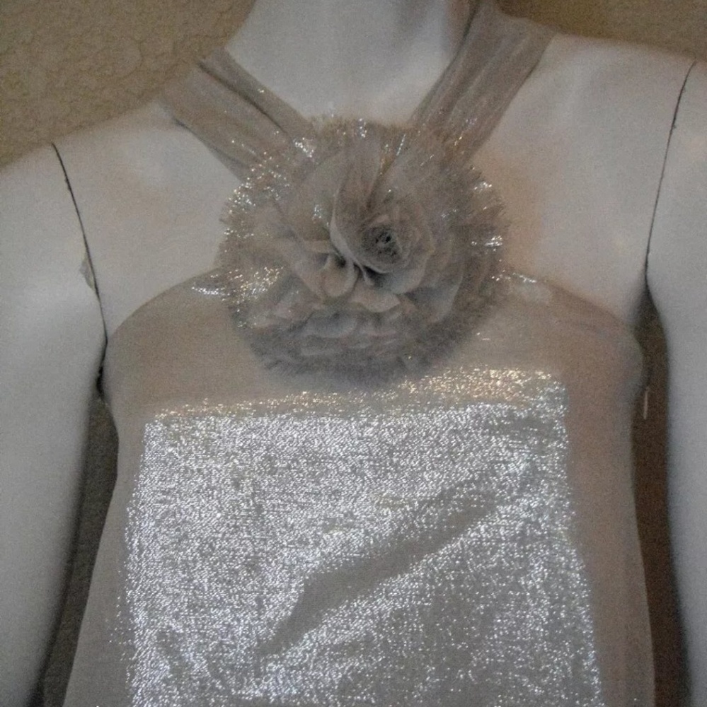 Voom by Joy Han Nautical Silver Halter Dress with Rosette NWOT - Picture 8 of 8